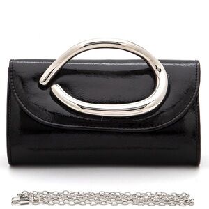 Black & Silver Vegan Leather Clutch Bag